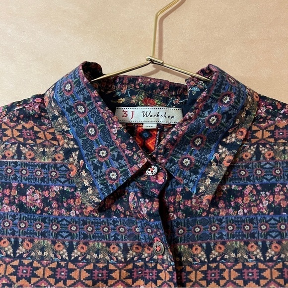 Johnny Was | Floral Button Front Shirt Velvet Back Top Cotton Silk Size XS - Picture 4 of 13